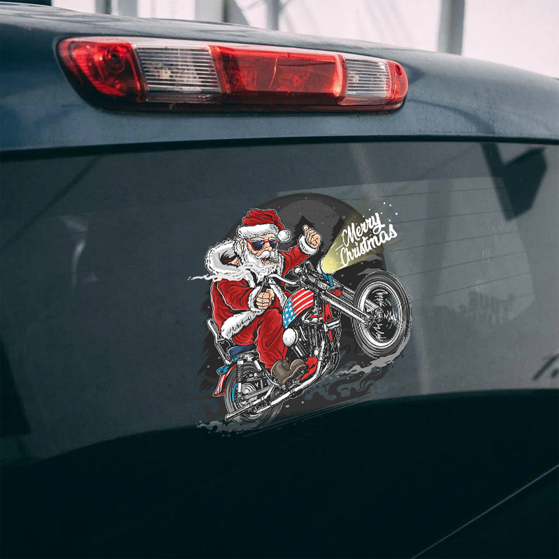 Maturelion Santa Riding Motorcycle Custom Funny Car Window Decal