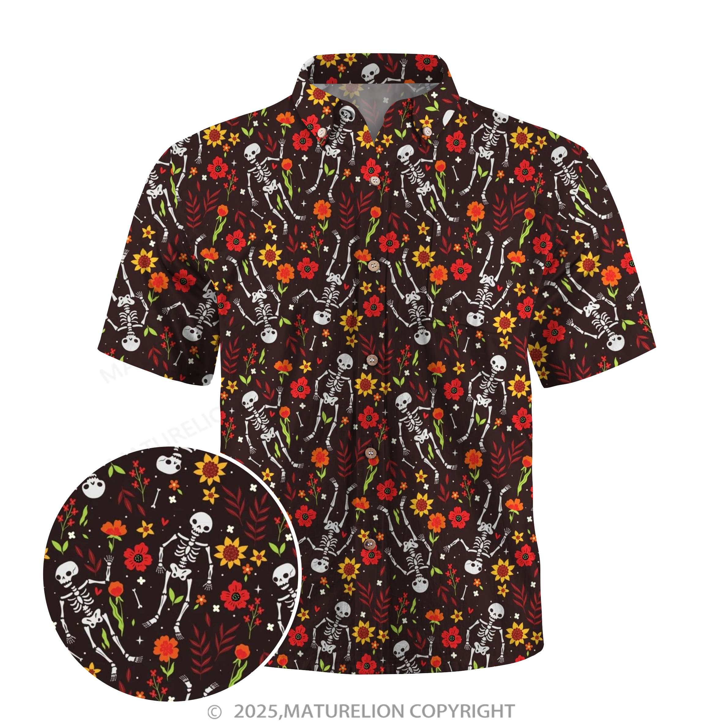 Maturelion Halloween Skeleton in the Garden Halloween Hawaiian Shirt