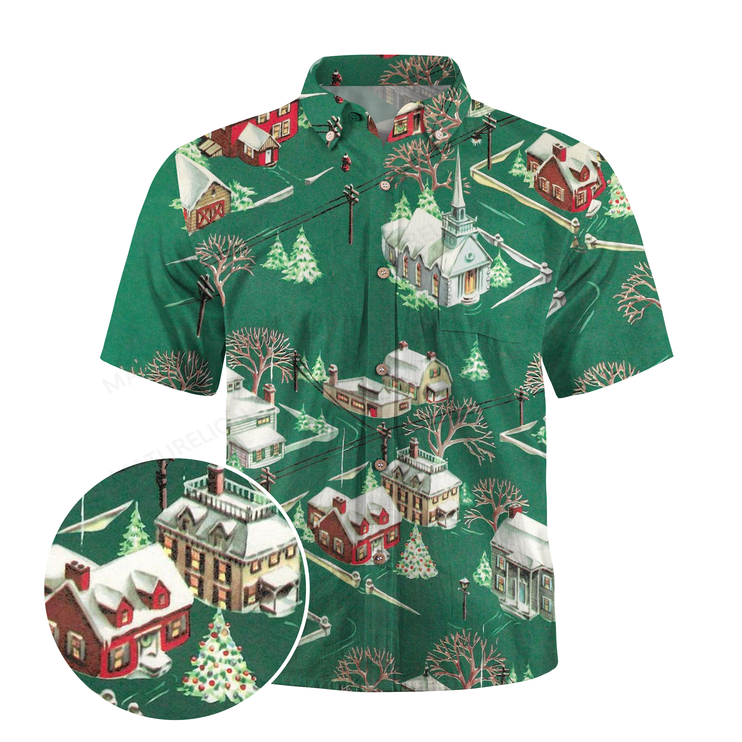 Maturelion Small town Christmas scene Funny Hawaiian Shirt