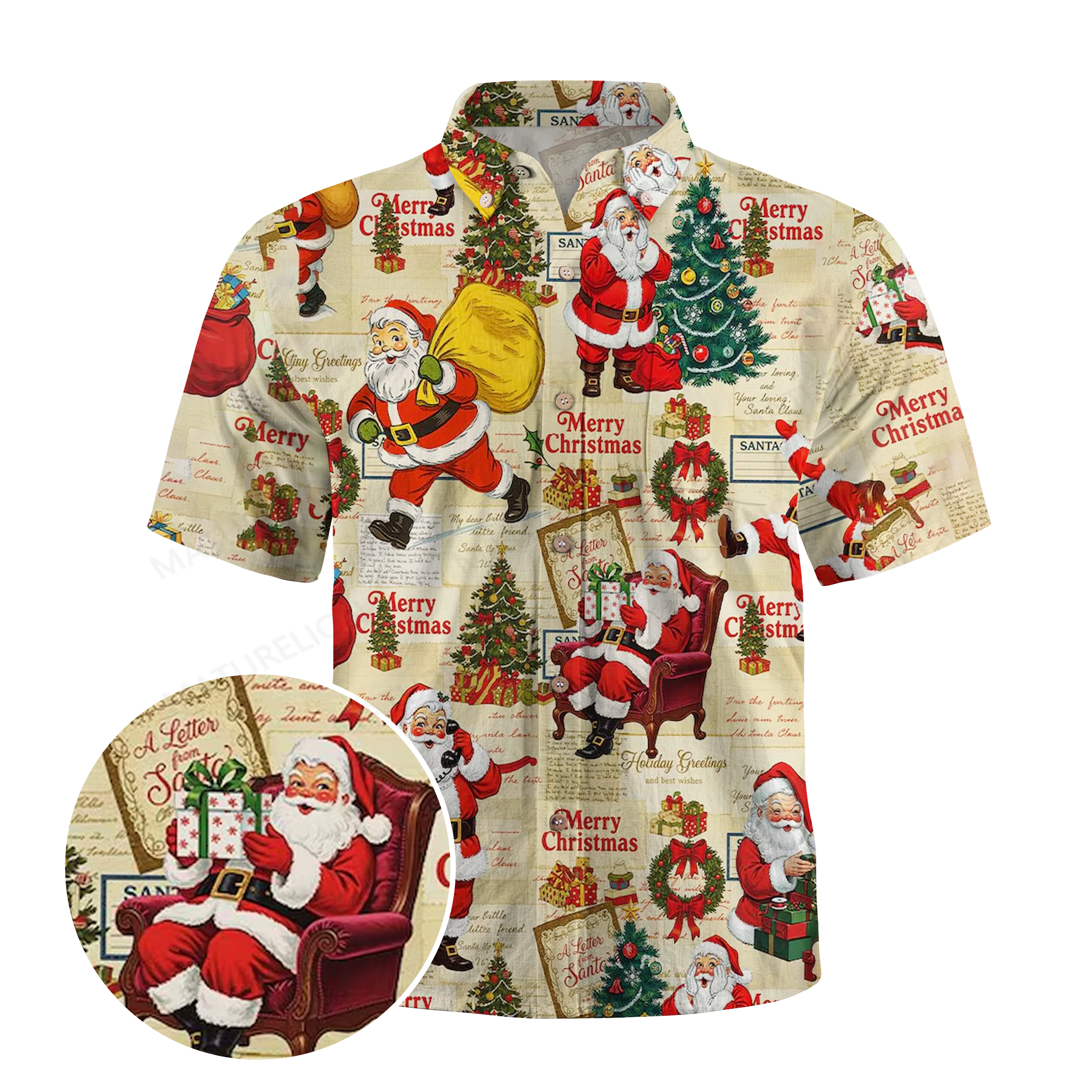 Maturelion Vintage Santa Christmas Funny Hawaiian Shirt
