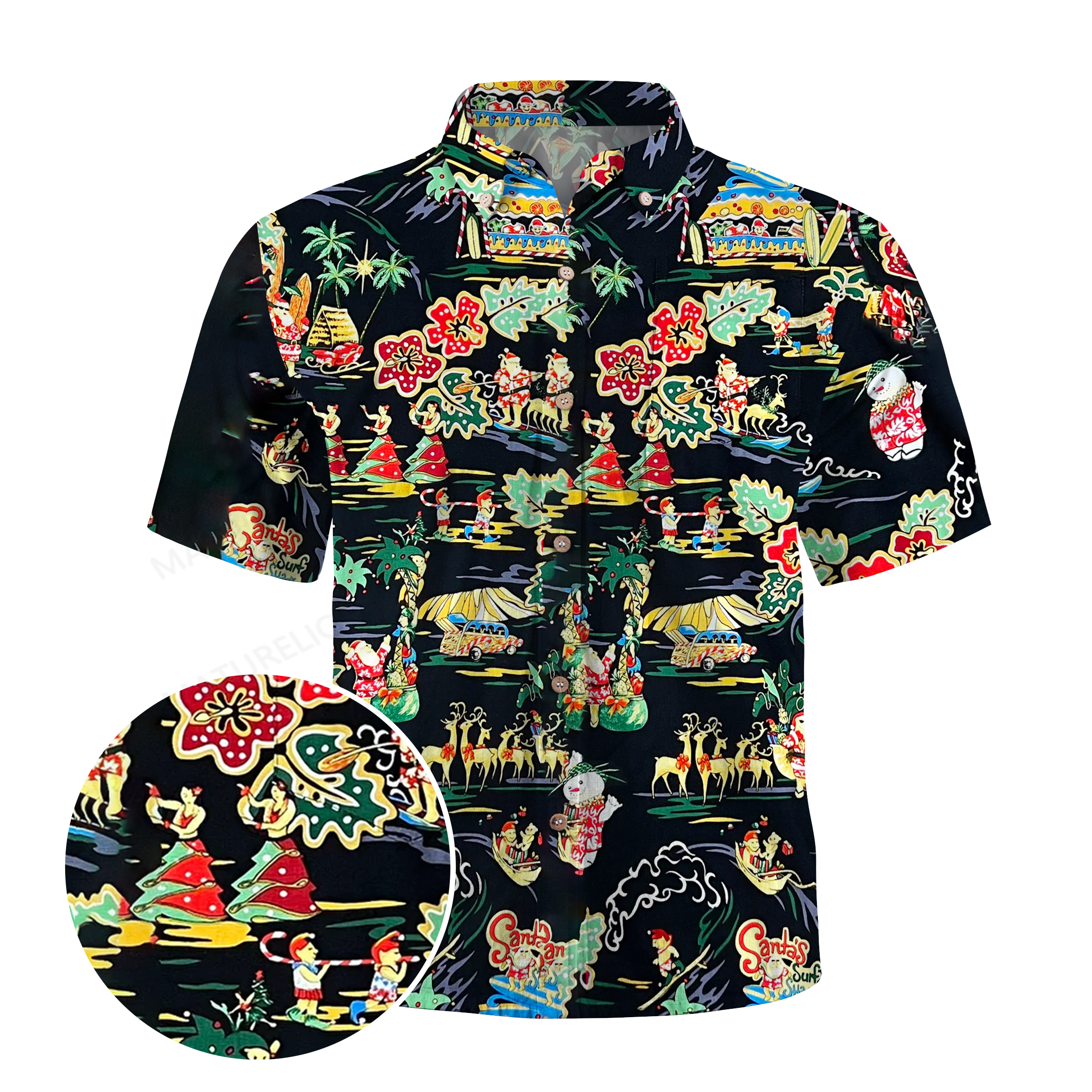 Maturelion Paradise Found Hawaiian Shirts Santa's Surf Shack Christmas Funny Hawaiian Shirt