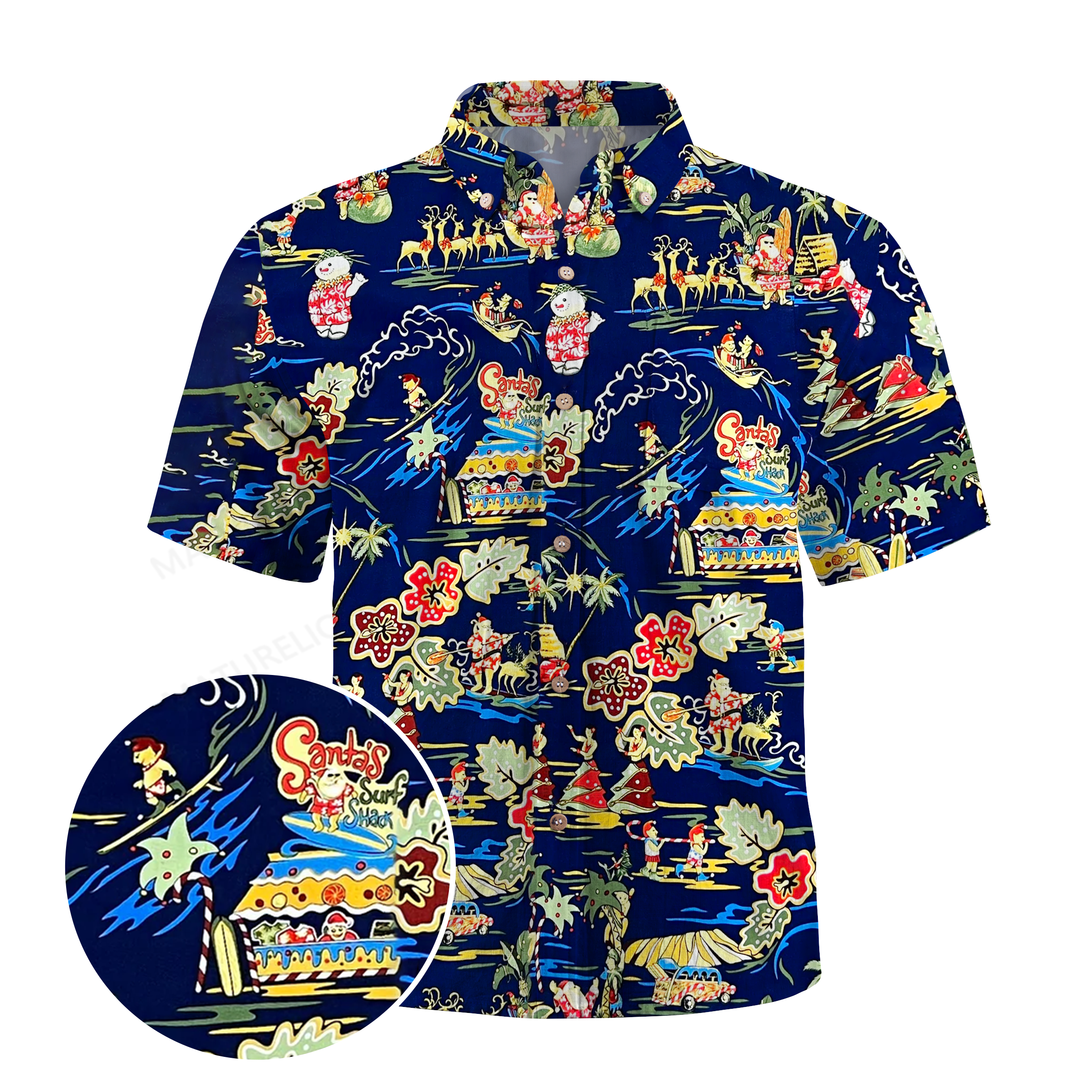 Maturelion Paradise Found Hawaiian Shirts Santa's Surf Shack Christmas Funny Hawaiian Shirt