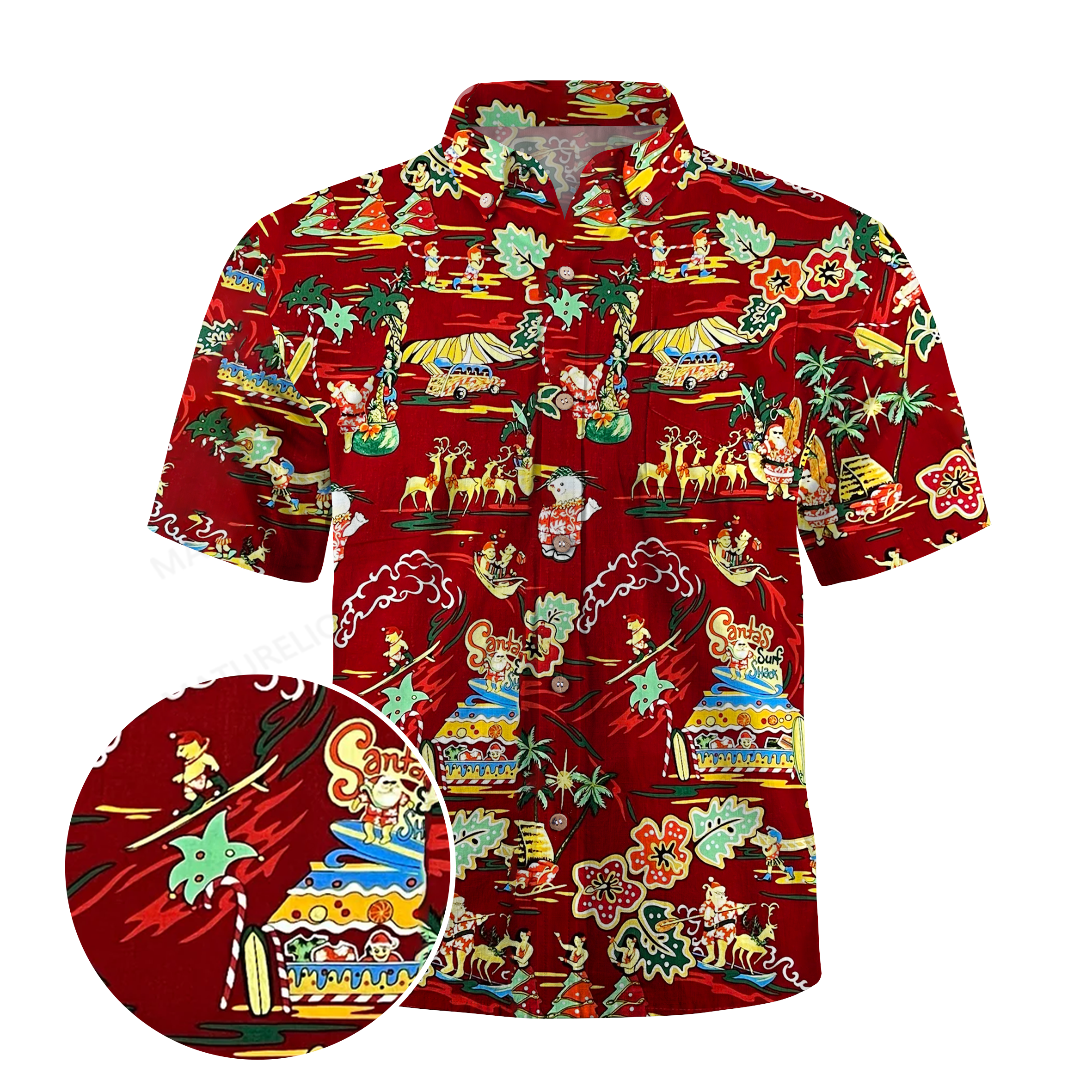 Maturelion Paradise Found Hawaiian Shirts Santa's Surf Shack Christmas Funny Hawaiian Shirt
