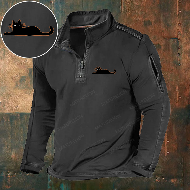 Maturelion Men's Black Cat Classic Halloween Henley Shirt