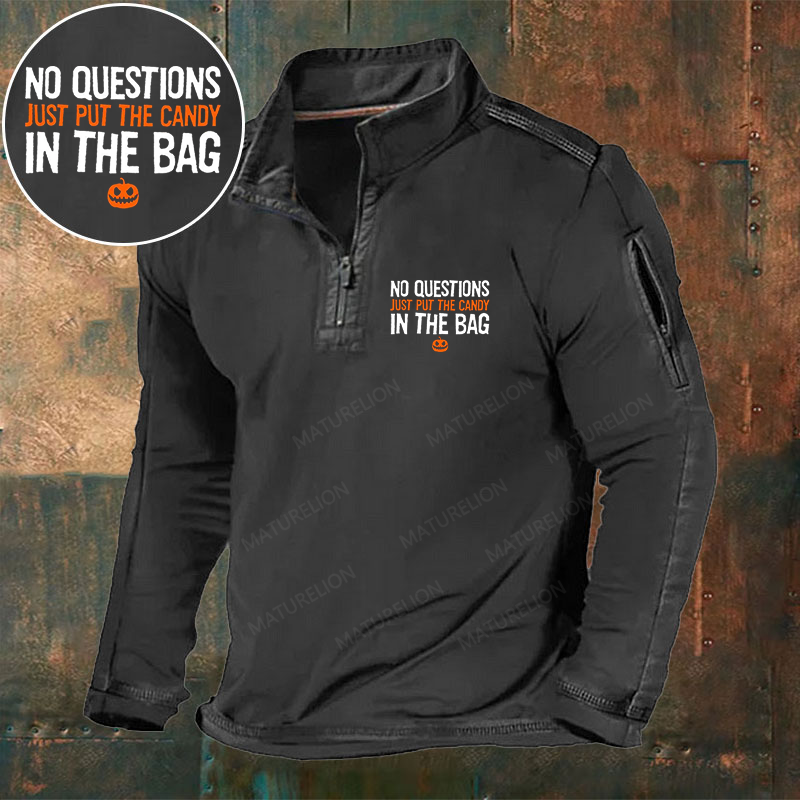 Maturelion Men's No Questions Just Put The Candy In The Bag Halloween Henley Shirt