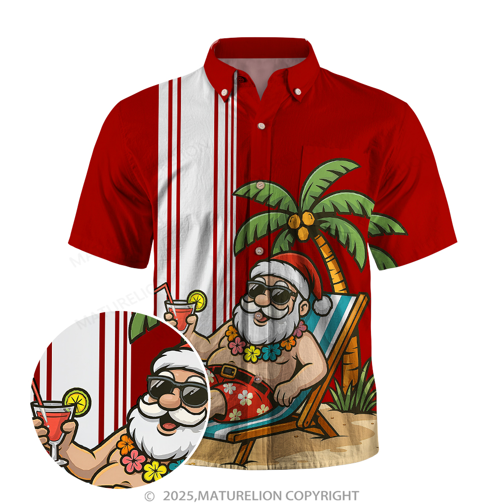 Maturelion Christmas Hawaiian Shirt Santa Riding Motorcycle Hawaiian Shirt