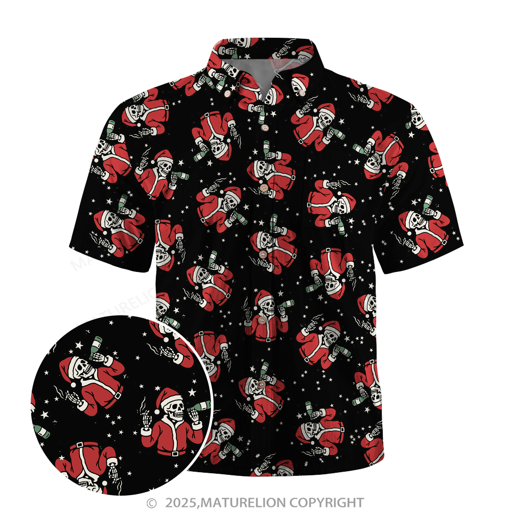 Maturelion Christmas Hawaiian Shirt White Tropical Santa with Palm Tree Hawaiian Shirt