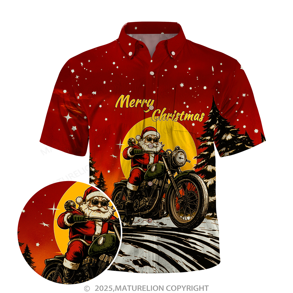 Maturelion Christmas Hawaiian Shirt White Tropical Santa with Palm Tree Hawaiian Shirt