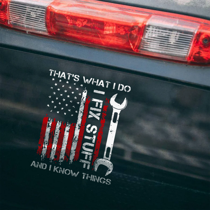 Maturelion That's What I Do I Fix Stuff American Flag Custom Funny Car Window Decal