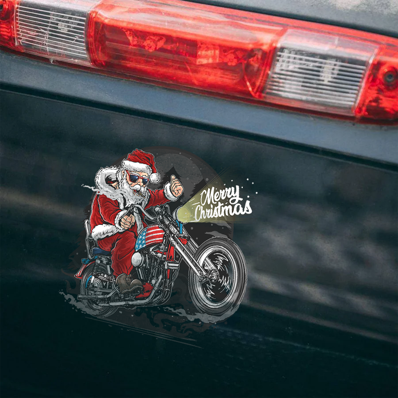 Maturelion Santa Riding Motorcycle Custom Funny Car Window Decal