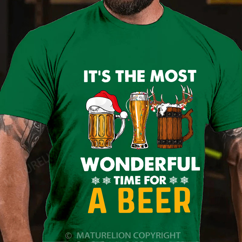Maturelion Men's T-Shirt Santa Beer Christmas T-Shirt