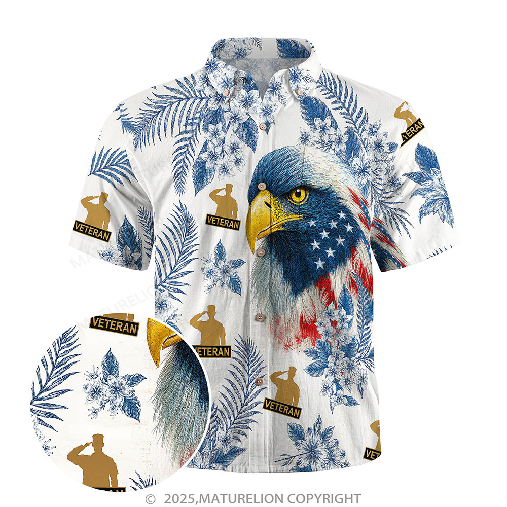 Maturelion Men's Hawaiian Shirt Veteran Eagle and American Flag Hawaiian Shirt