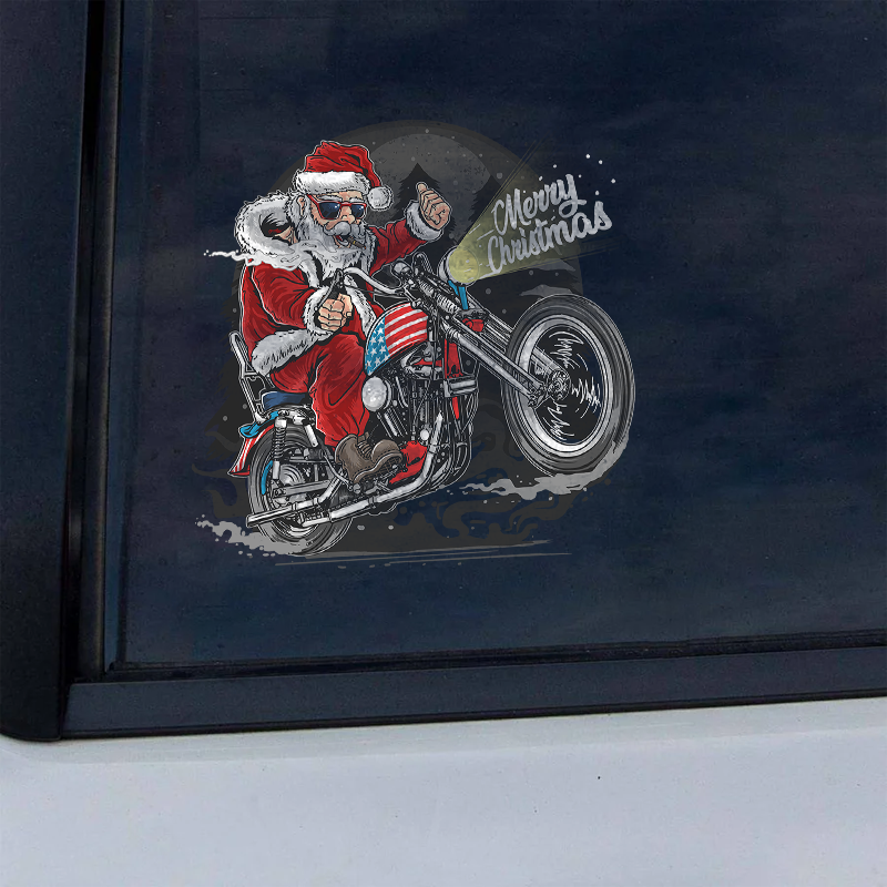 Maturelion Santa Riding Motorcycle Custom Funny Car Window Decal