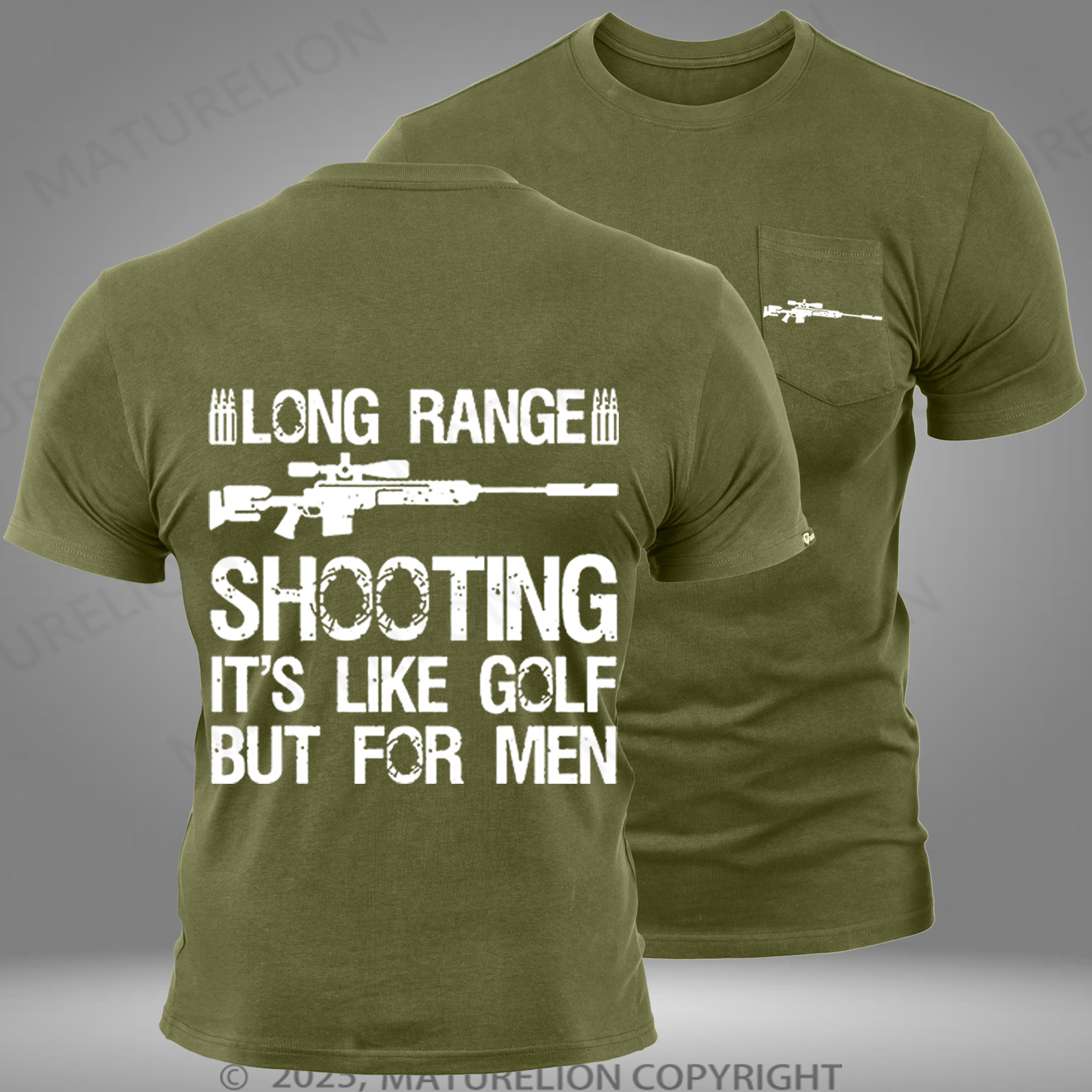 Maturelion Long Range Shooting It's Like Golf But For Men Pocket T-Shirt