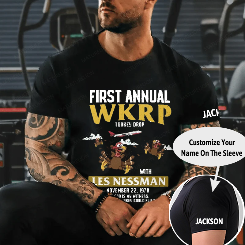 Maturelion Men's T-Shirt First Annual WKRP Turkey Drop in Cincinnati Thanksgiving Cotton T-Shirt