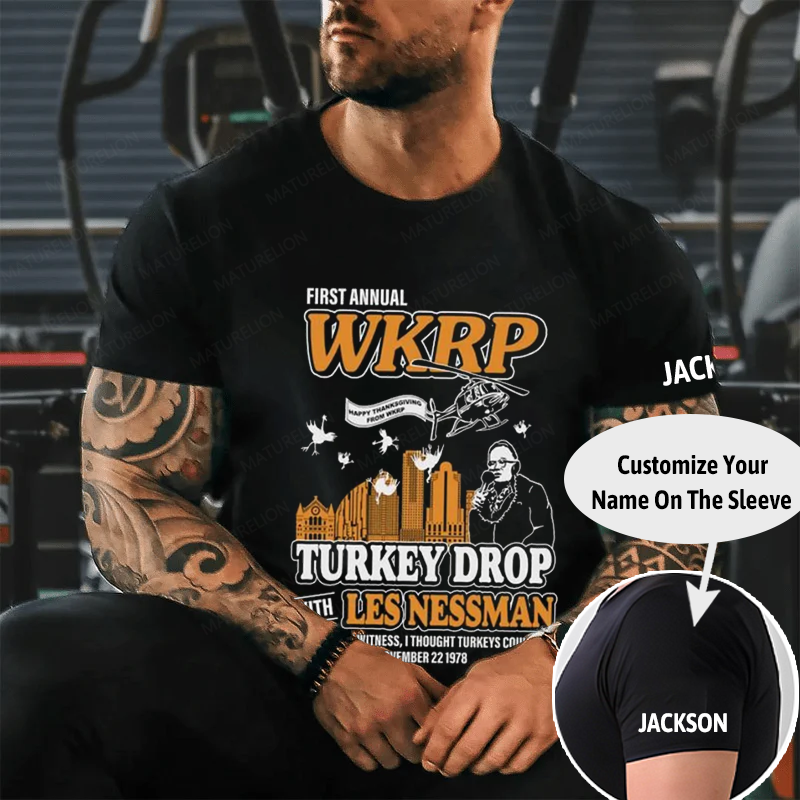 Maturelion Men's T-Shirt First Annual Wkrp Turkey Drop Thanksgiving Cotton T-Shirt