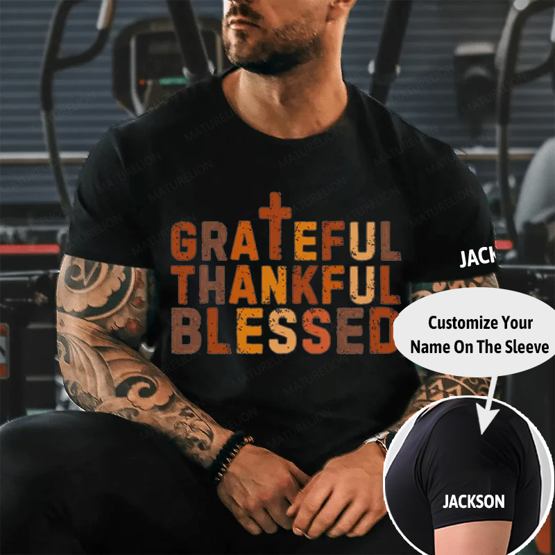Maturelion Men's T-Shirt Grateful Thankful Blessed Cotton T-Shirt