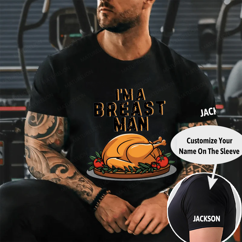 Maturelion Men's T-Shirt Breast Man Thanksgiving Turkey Cotton T-Shirt