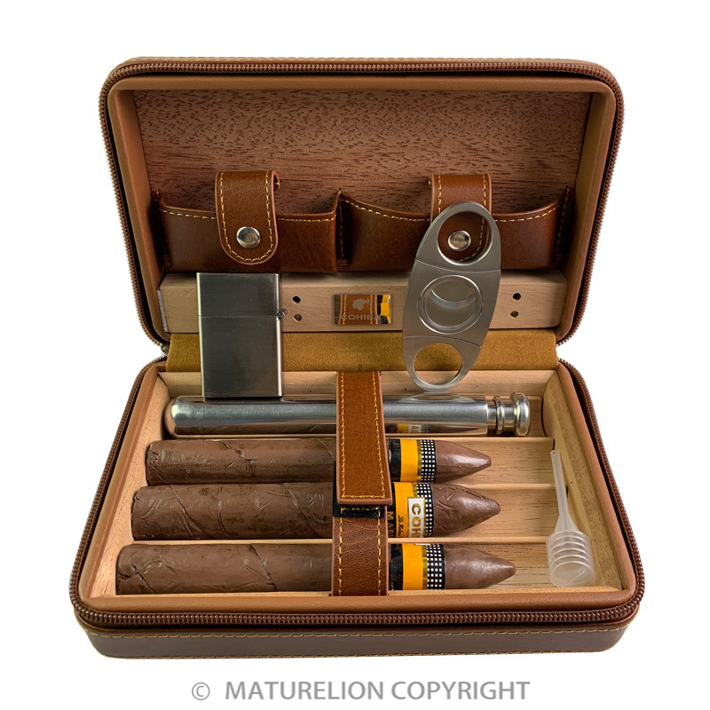 Maturelion Engraved Portable Cedar Wood Cigar Humidor Box