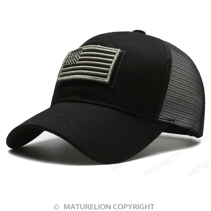 Maturelion American Flag Patch Mesh Trucker Hat