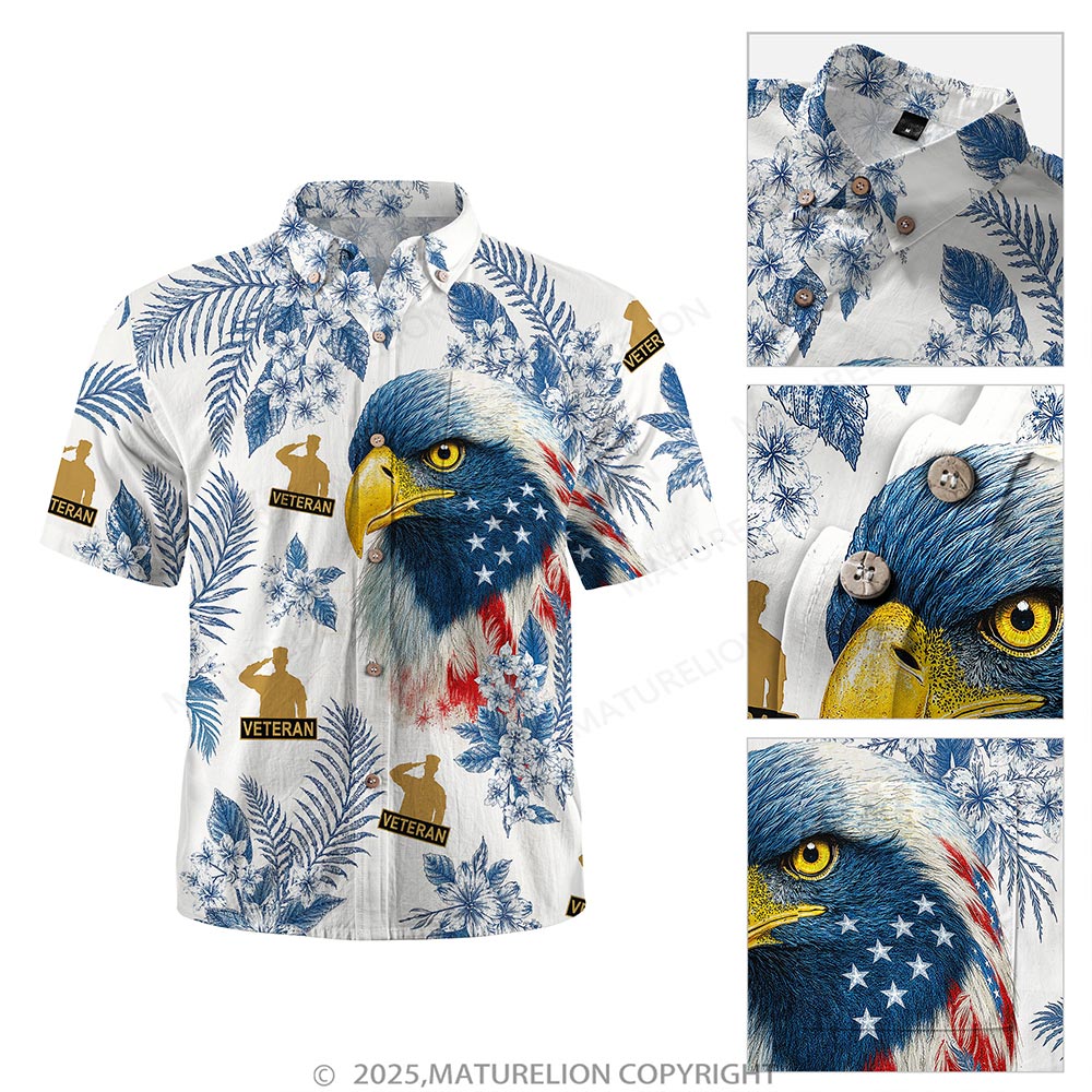 Maturelion Men's Hawaiian Shirt Veteran Eagle and American Flag Hawaiian Shirt