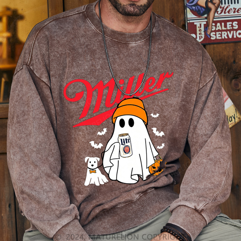 Maturelion Men's Sweatshirt Miller Beer MLite Washed Sweatshirts