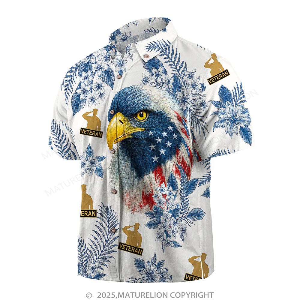 Maturelion Men's Hawaiian Shirt Veteran Eagle and American Flag Hawaiian Shirt