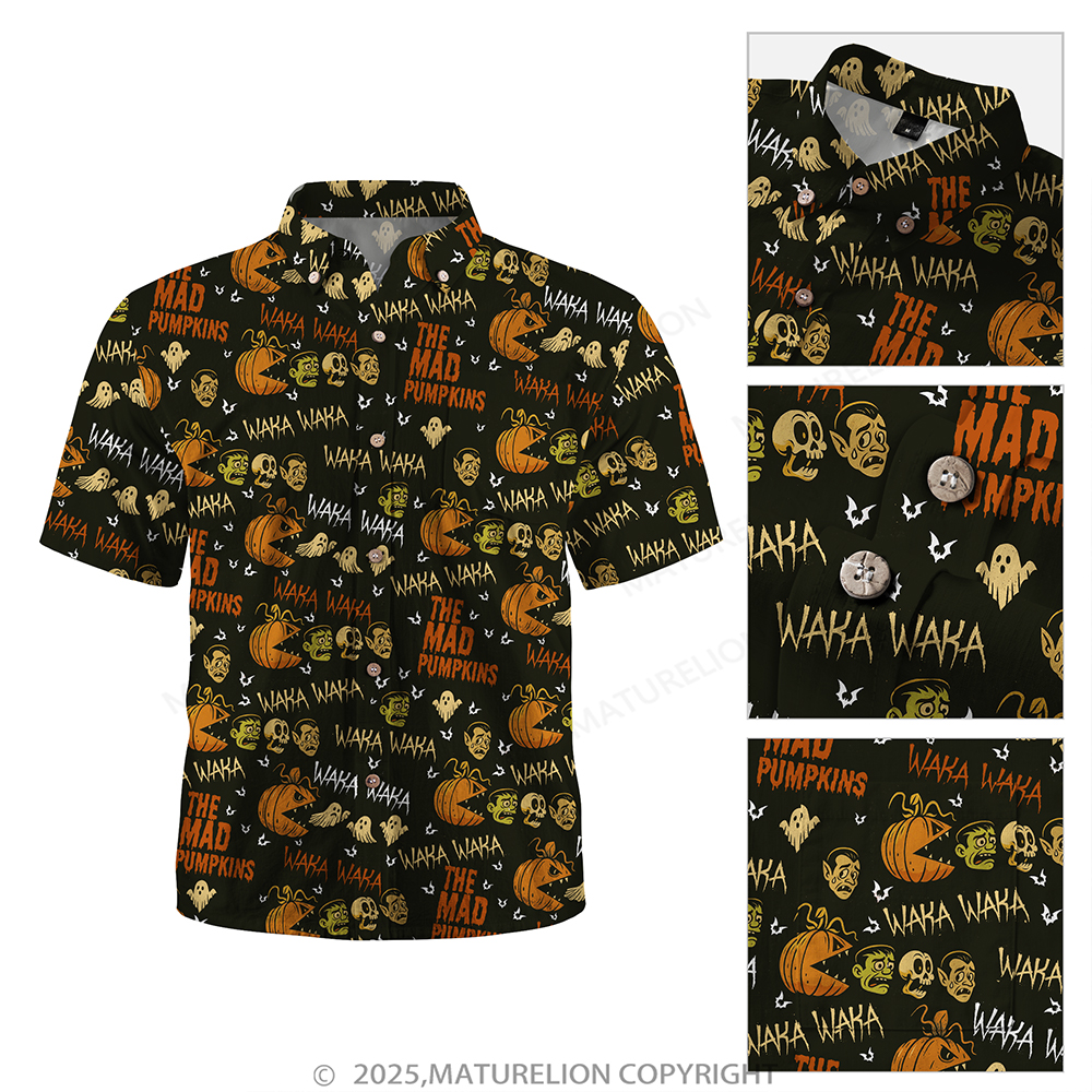 Maturelion Halloween Hawaiian Shirt Ghost & Pumpkin Print Hawaiian Shirt