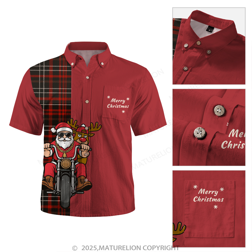 Maturelion Christmas Hawaiian Shirt Santa Riding Motorcycle Hawaiian Shirt