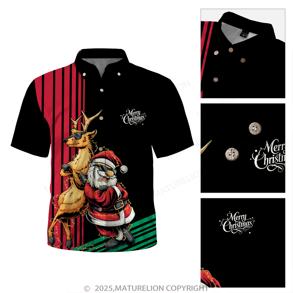 Maturelion Christmas Hawaiian Shirt Santa Riding Motorcycle Hawaiian Shirt