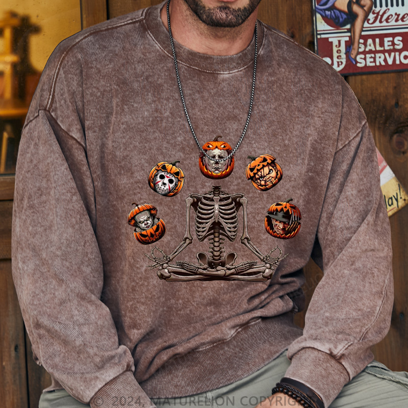 Maturelion Men's Sweatshirt Horror Halloween Character Washed Sweatshirts