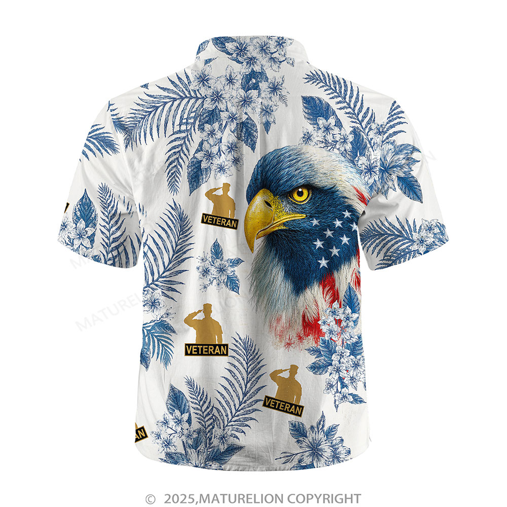 Maturelion Men's Hawaiian Shirt Veteran Eagle and American Flag Hawaiian Shirt