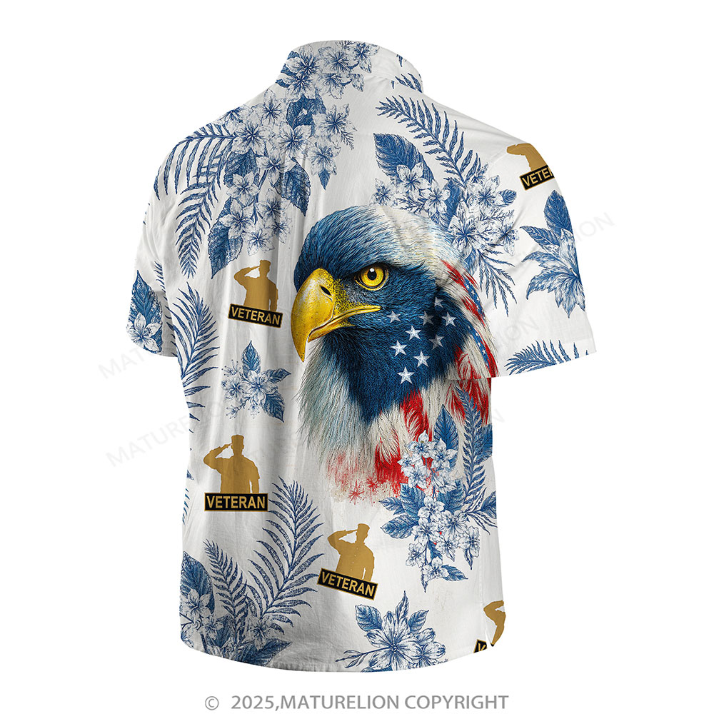 Maturelion Men's Hawaiian Shirt Veteran Eagle and American Flag Hawaiian Shirt