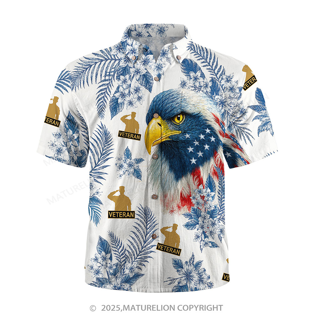 Maturelion Men's Hawaiian Shirt Veteran Eagle and American Flag Hawaiian Shirt