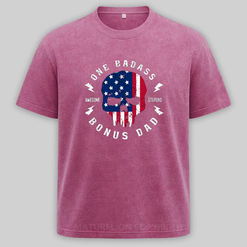 Maturelion One Badass Bonus Dad Washed T-shirt