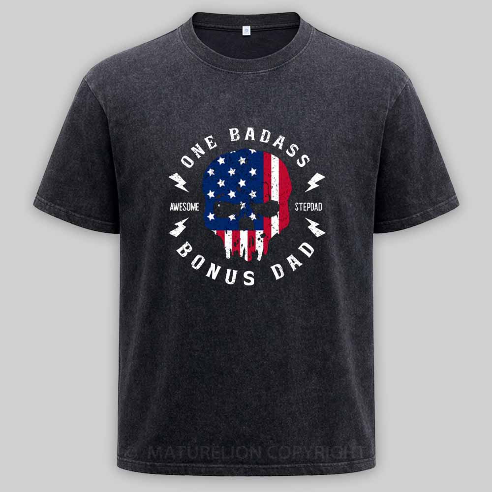 Maturelion One Badass Bonus Dad Washed T-shirt