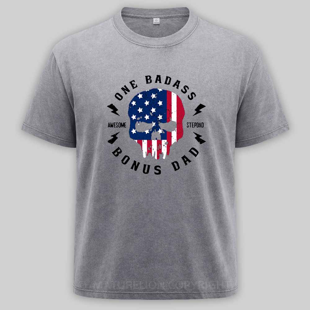 Maturelion One Badass Bonus Dad Washed T-shirt