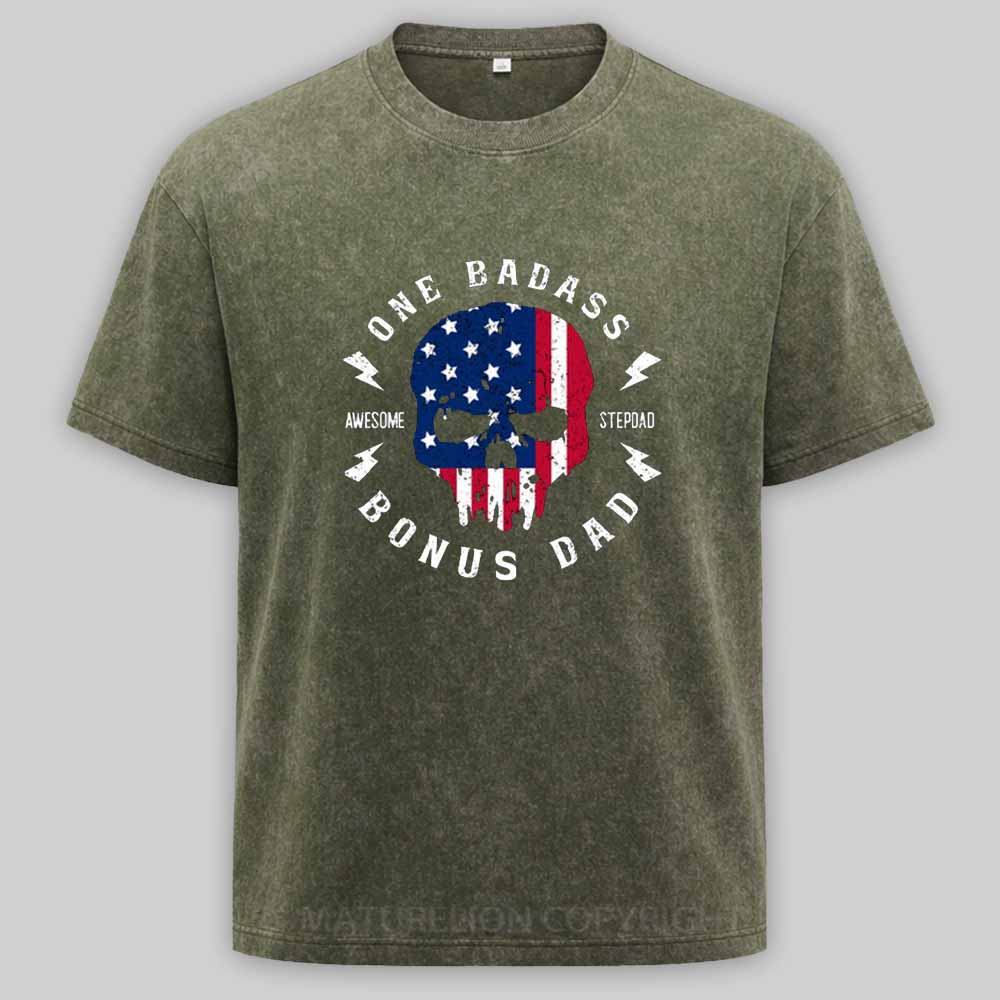 Maturelion One Badass Bonus Dad Washed T-shirt