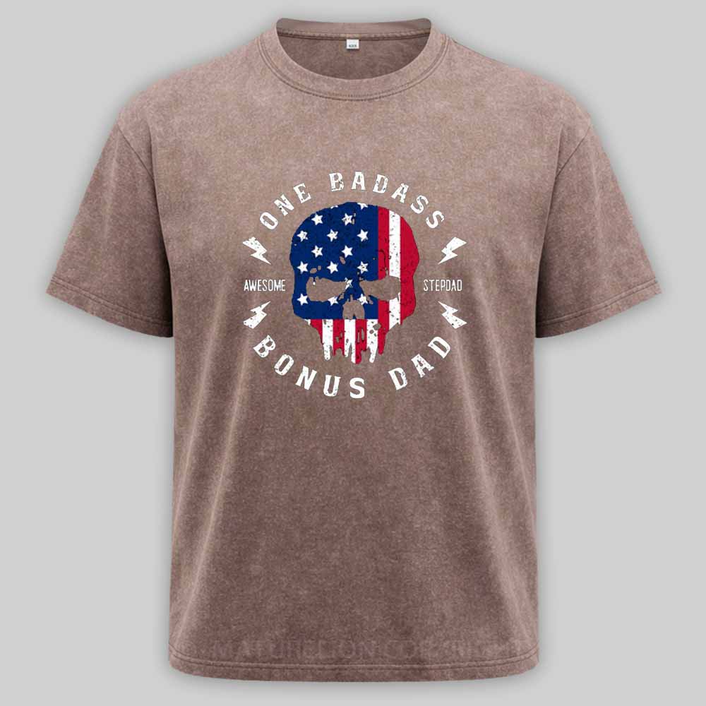 Maturelion One Badass Bonus Dad Washed T-shirt