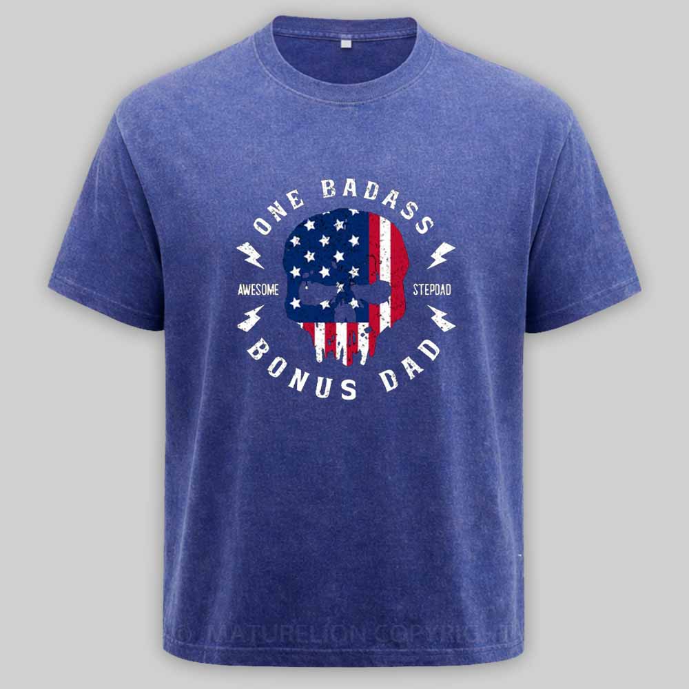 Maturelion One Badass Bonus Dad Washed T-shirt