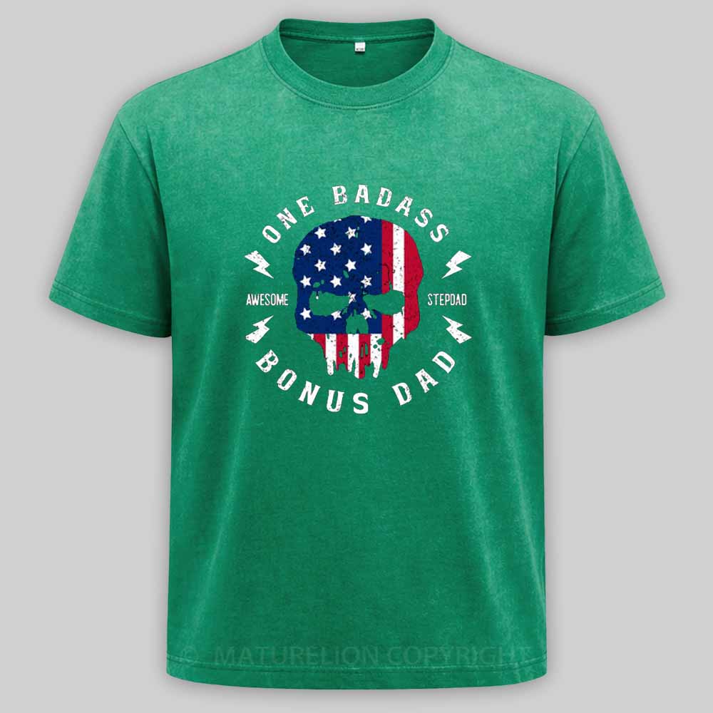 Maturelion One Badass Bonus Dad Washed T-shirt