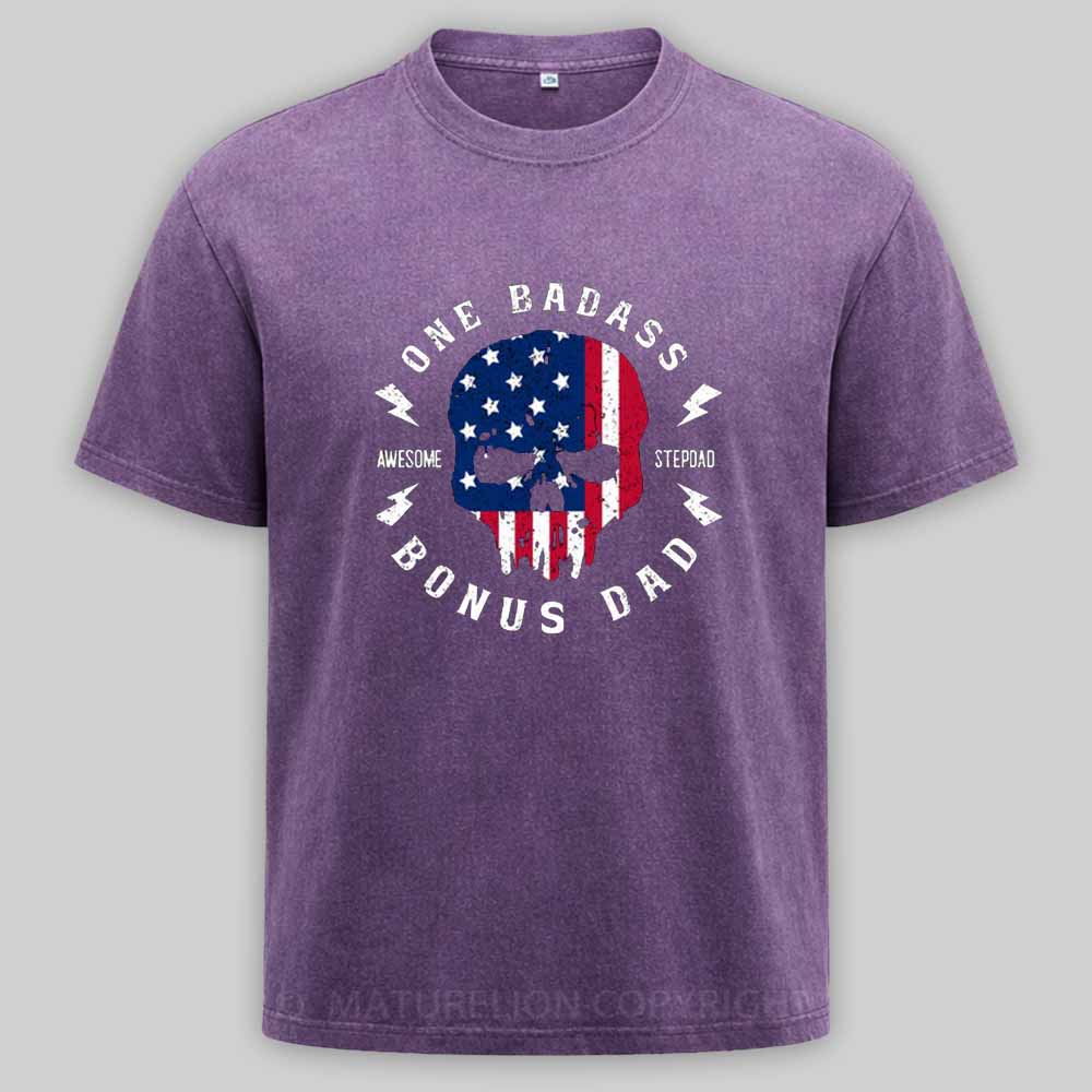 Maturelion One Badass Bonus Dad Washed T-shirt