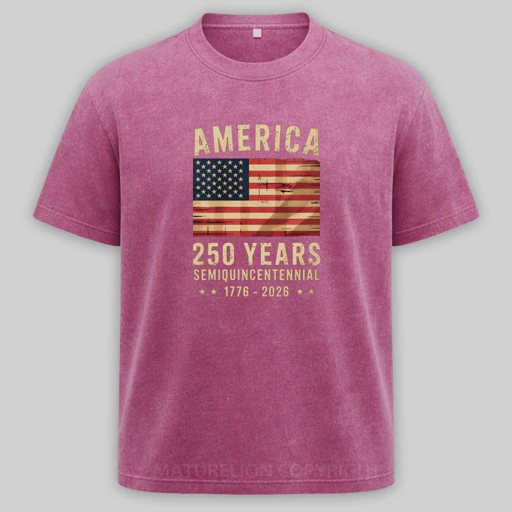 Maturelion 250 Years America Anniversary Flag USA Washed T-shirt