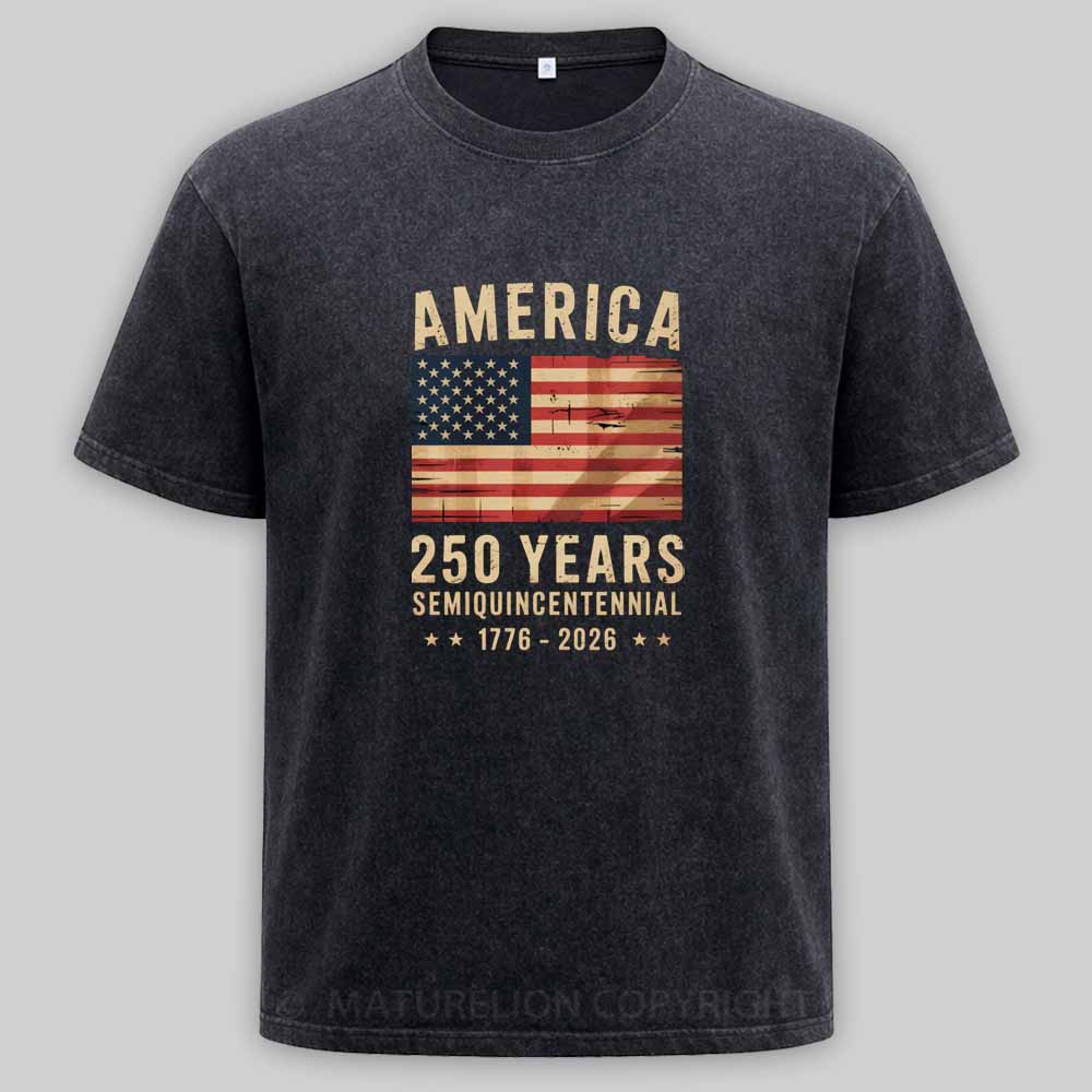 Maturelion 250 Years America Anniversary Flag USA Washed T-shirt