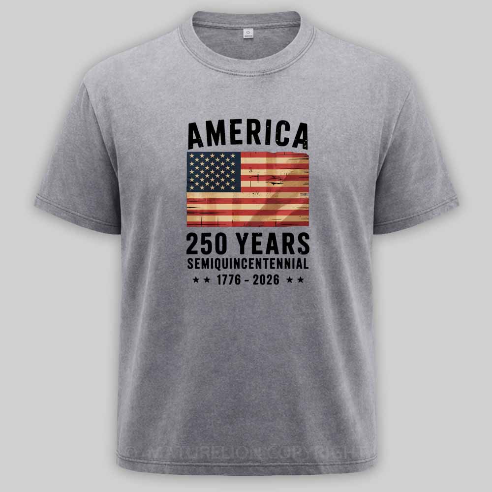 Maturelion 250 Years America Anniversary Flag USA Washed T-shirt