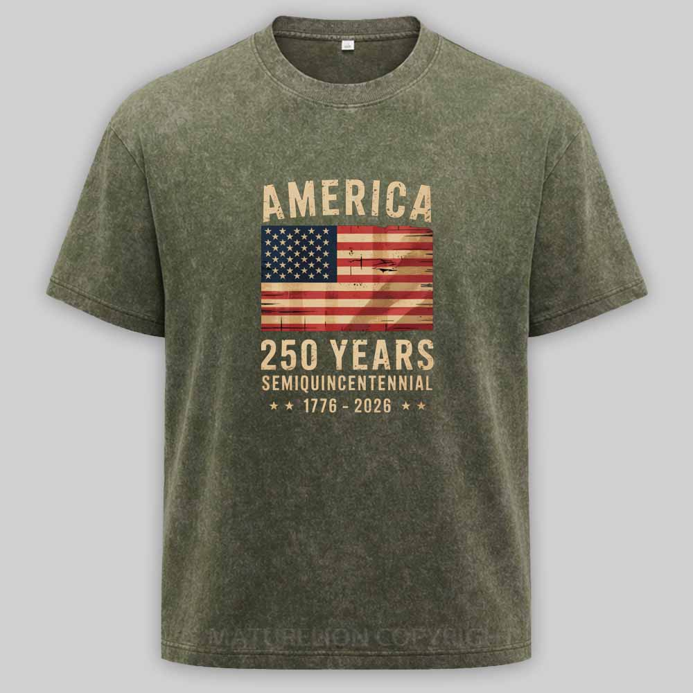 Maturelion 250 Years America Anniversary Flag USA Washed T-shirt