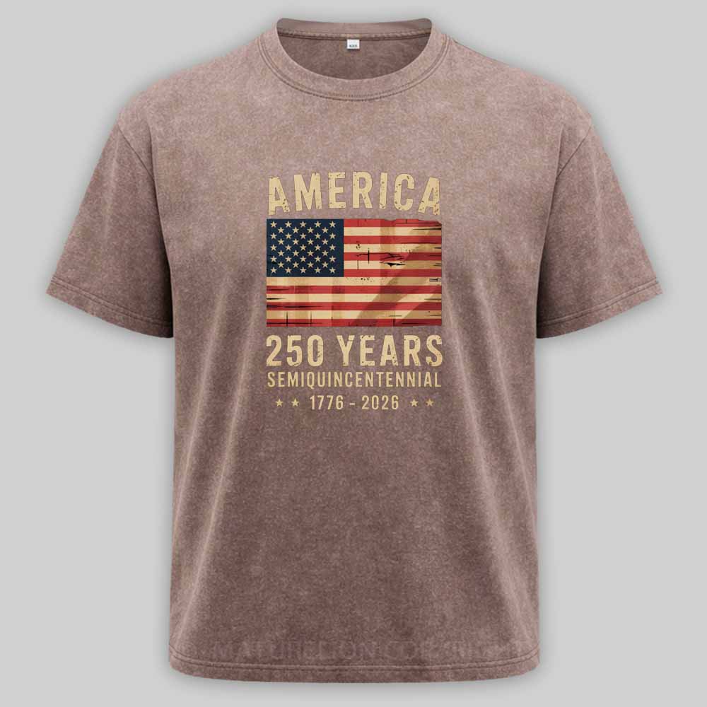 Maturelion 250 Years America Anniversary Flag USA Washed T-shirt