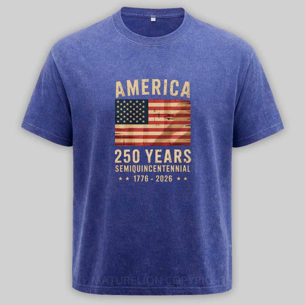 Maturelion 250 Years America Anniversary Flag USA Washed T-shirt