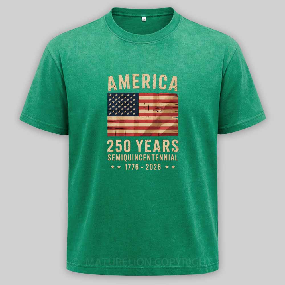 Maturelion 250 Years America Anniversary Flag USA Washed T-shirt