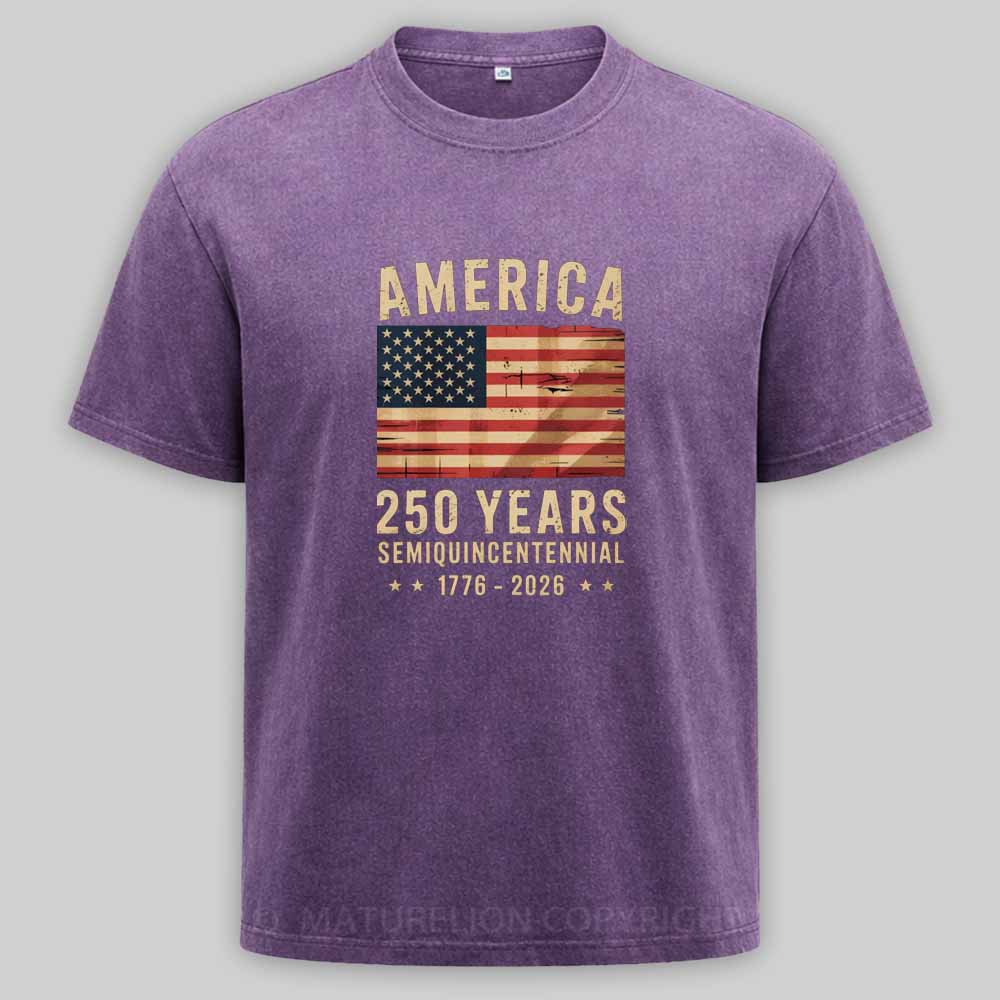 Maturelion 250 Years America Anniversary Flag USA Washed T-shirt